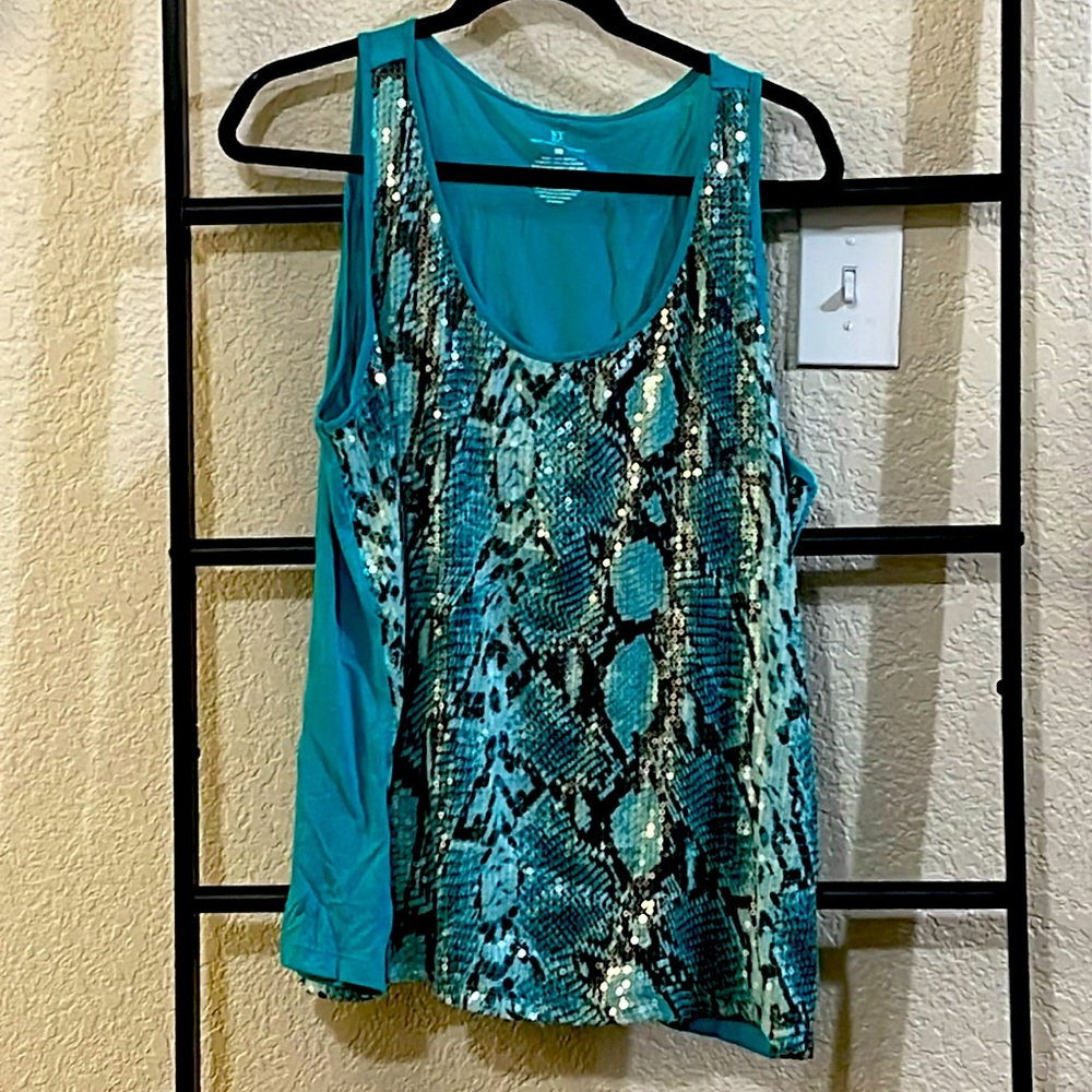 Blue/turquoise beaded tank top